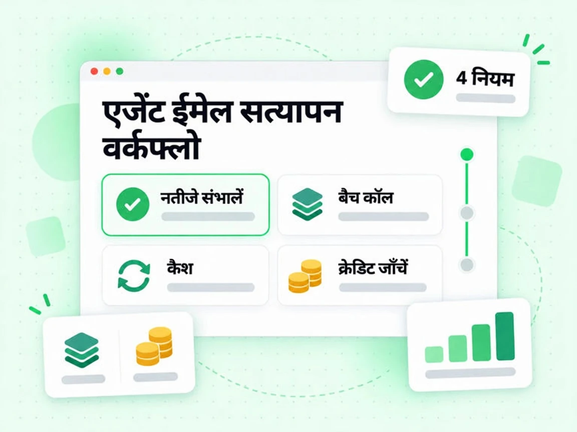 एजेंट ईमेल सत्यापन वर्कफ़्लो नतीजे संभालना, बैच कॉल, कैश और क्रेडिट कवर करता है