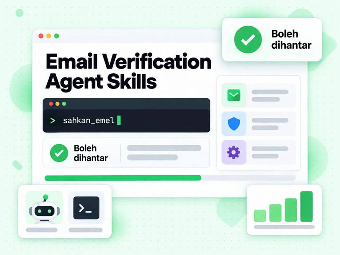 Email Verification Agent Skills memberi ejen AI hasil disahkan melalui sahkan_emel, lencana Boleh dihantar
