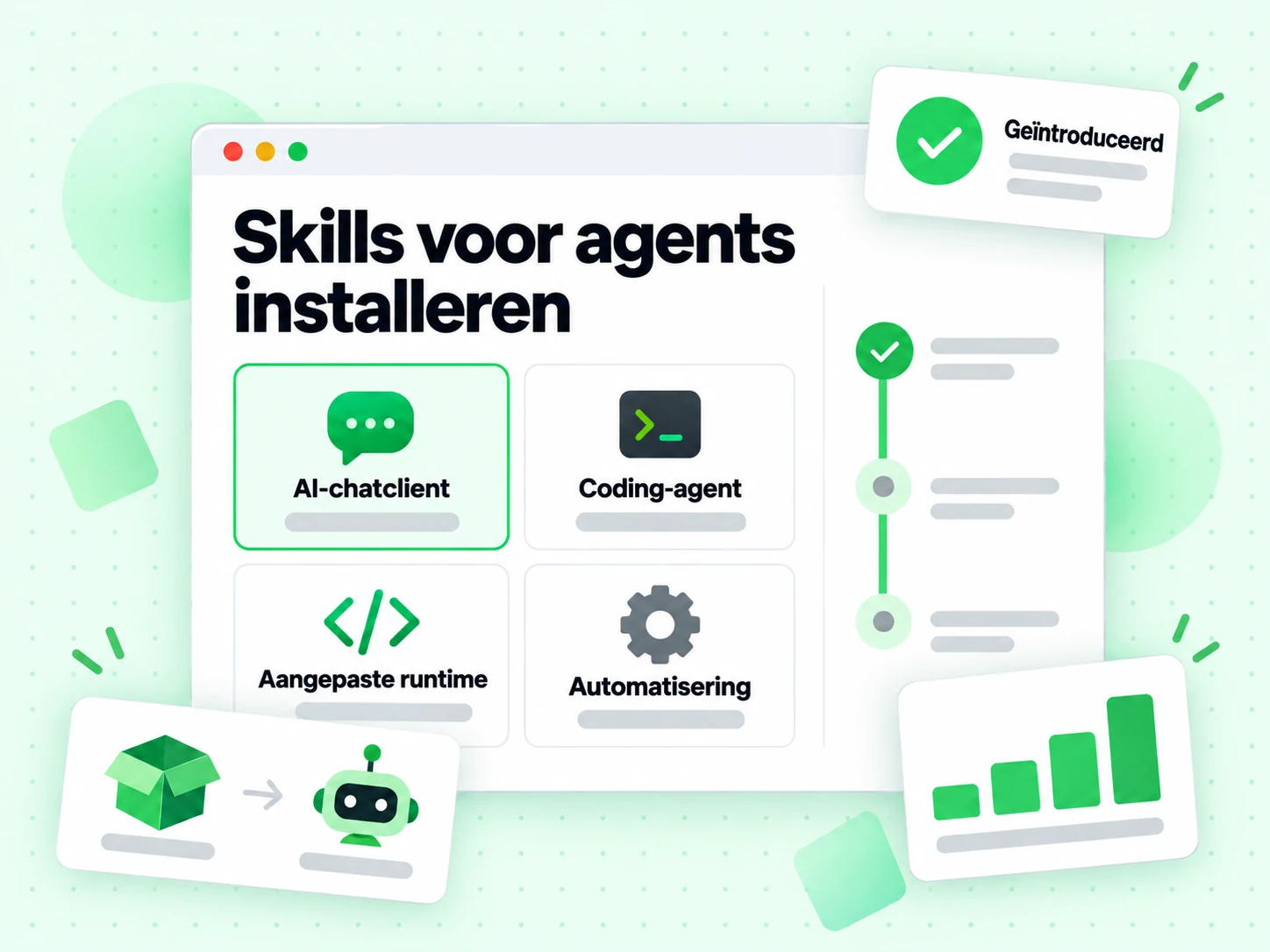 Skills voor agents installeren geïnstalleerd in chatclients, coding-agents en eigen runtimes