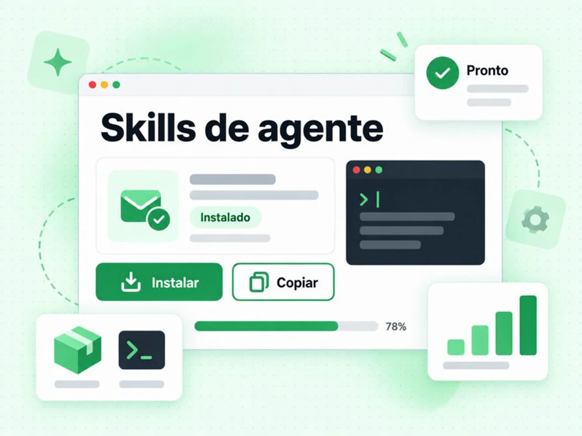 Cartão de Skills de agente com os botões Instalar e Copiar e os estados Instalado e Pronto