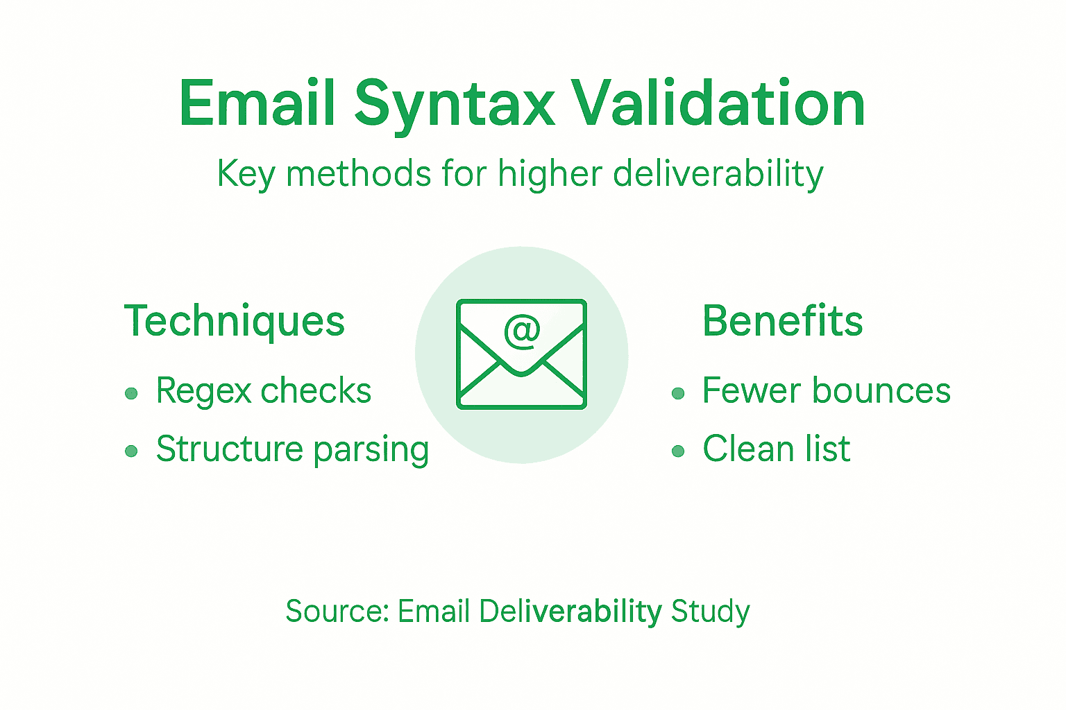 Infographic of email syntax validation methods and benefits