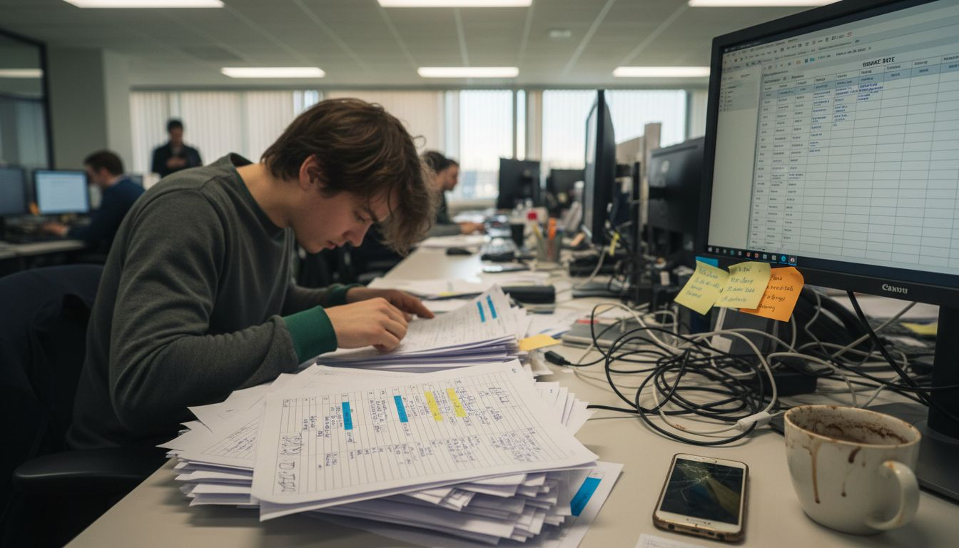Marketer cleaning email lists at desk