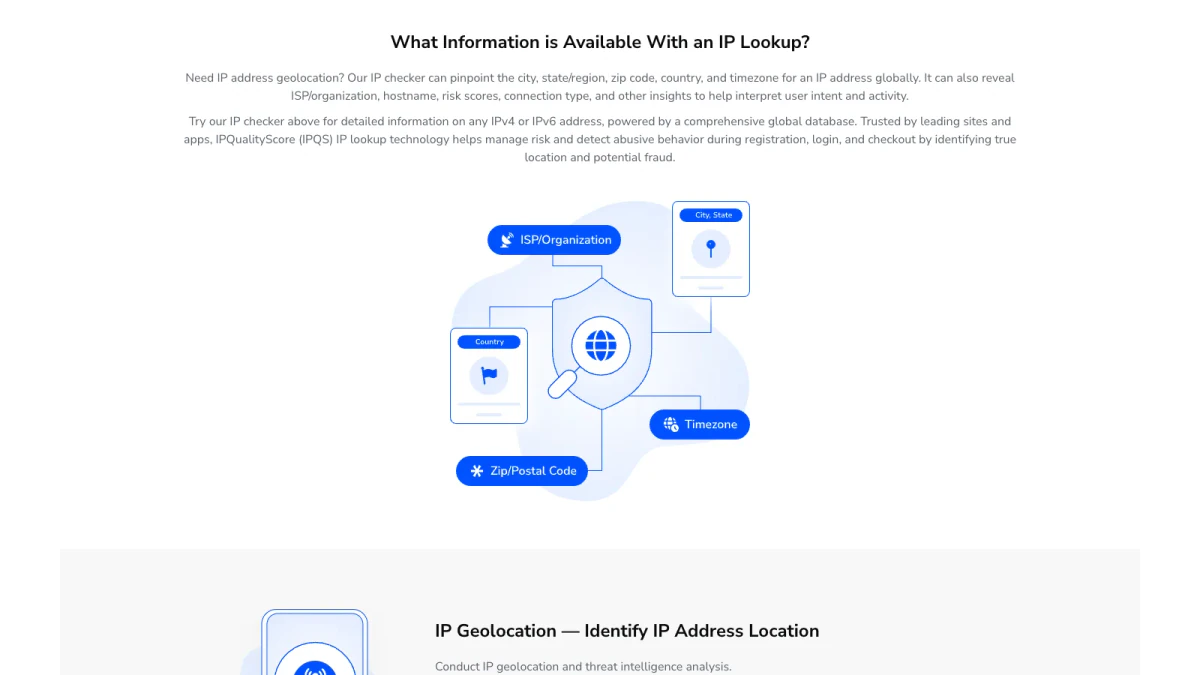 IP address location fields in a BeenVerified IP lookup: country, city, timezone, ISP
