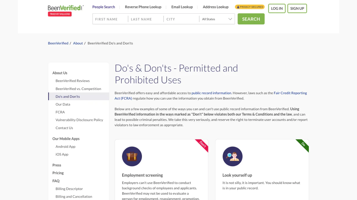 People search legal use: BeenVerified Do's and Don'ts