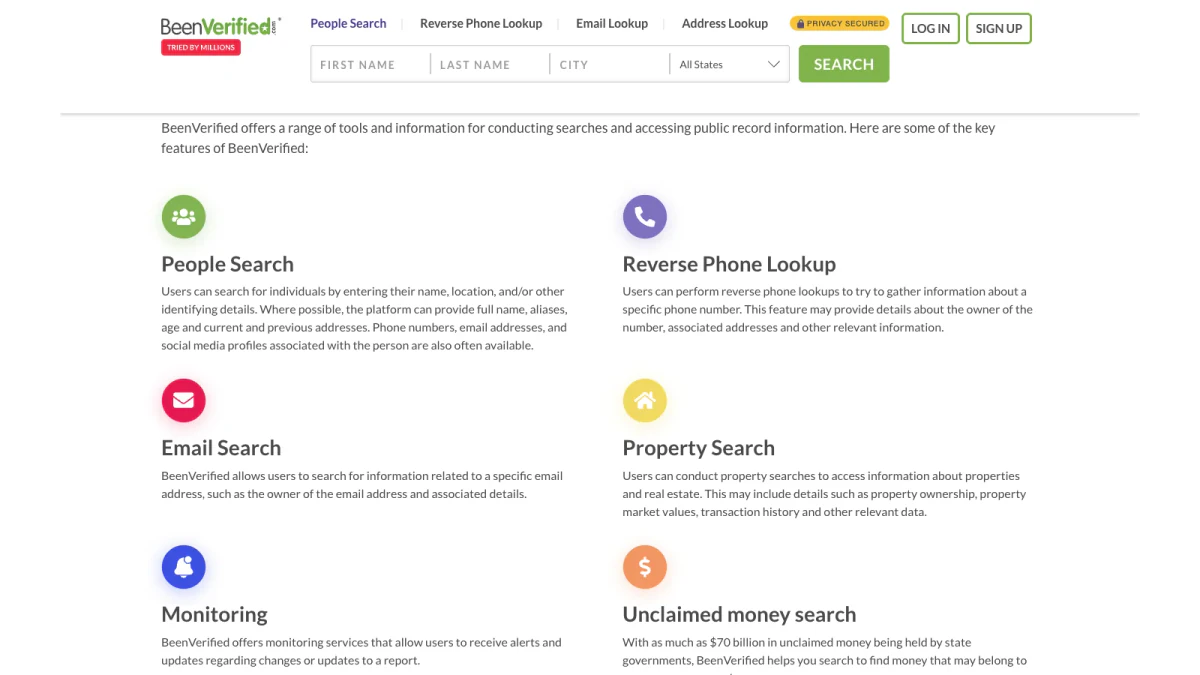 People search results: what BeenVerified says its people search can show