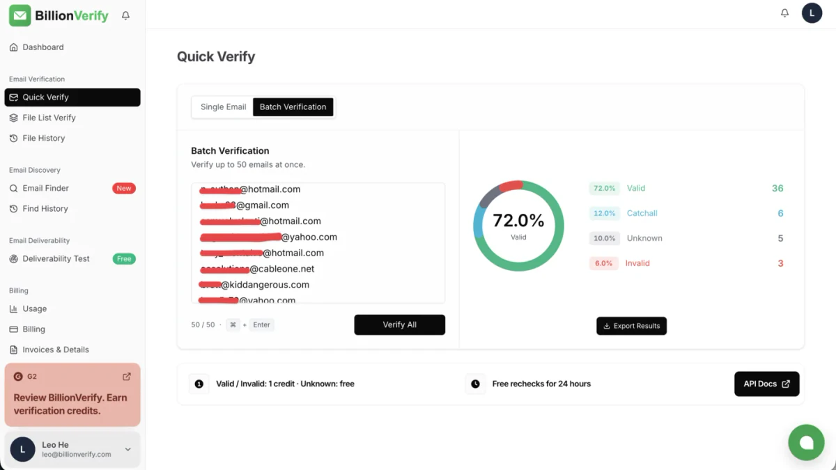 Verify emails from a people search with BillionVerify batch verification
