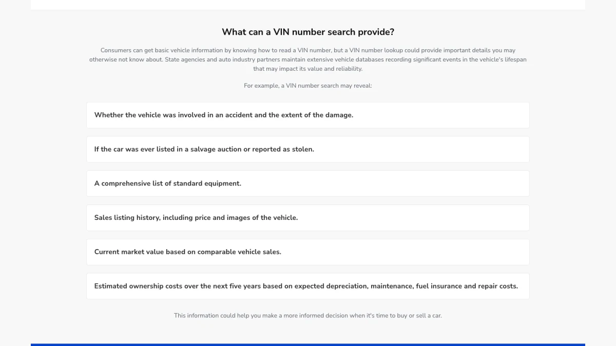 Vehicle history report details a BeenVerified VIN lookup may reveal