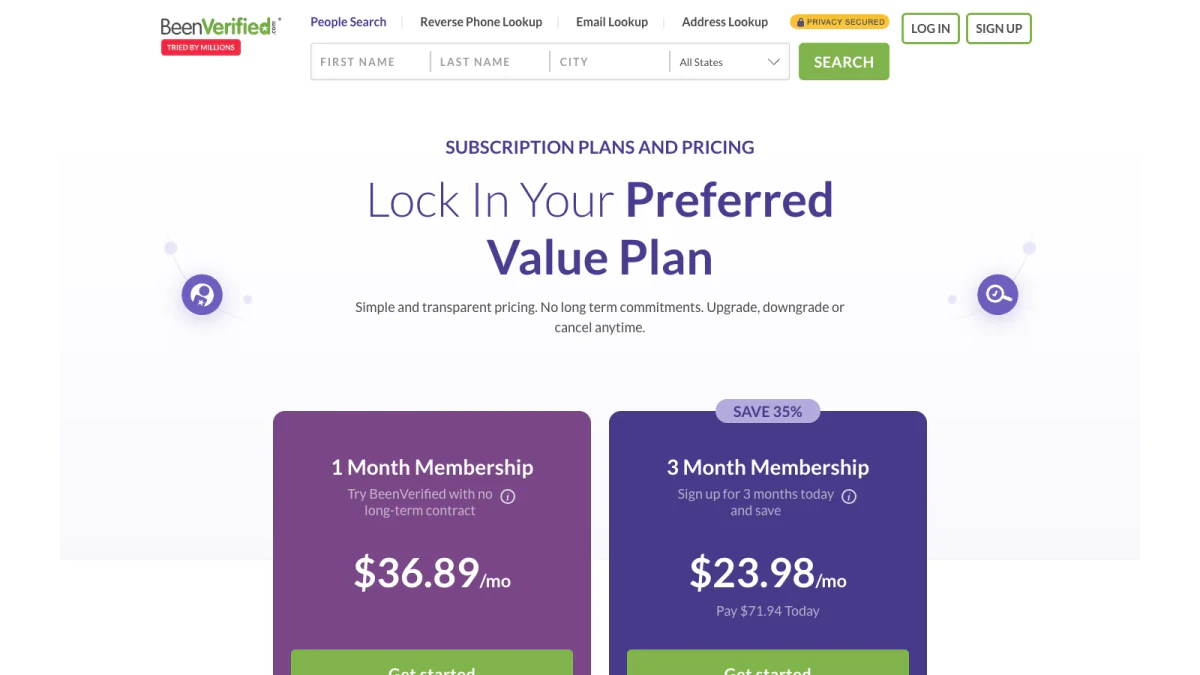 BeenVerified pricing with the 1 month and 3 month membership plans
