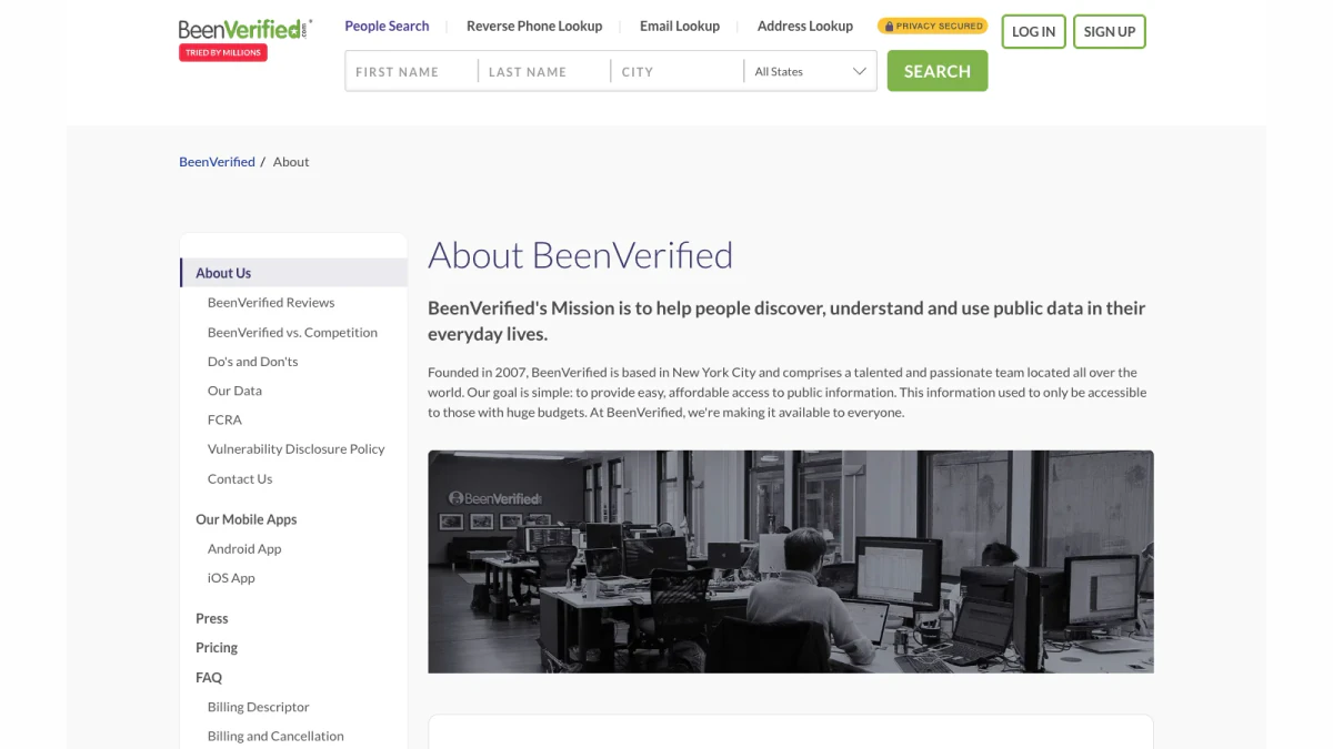 What is BeenVerified: the About BeenVerified section on beenverified.com