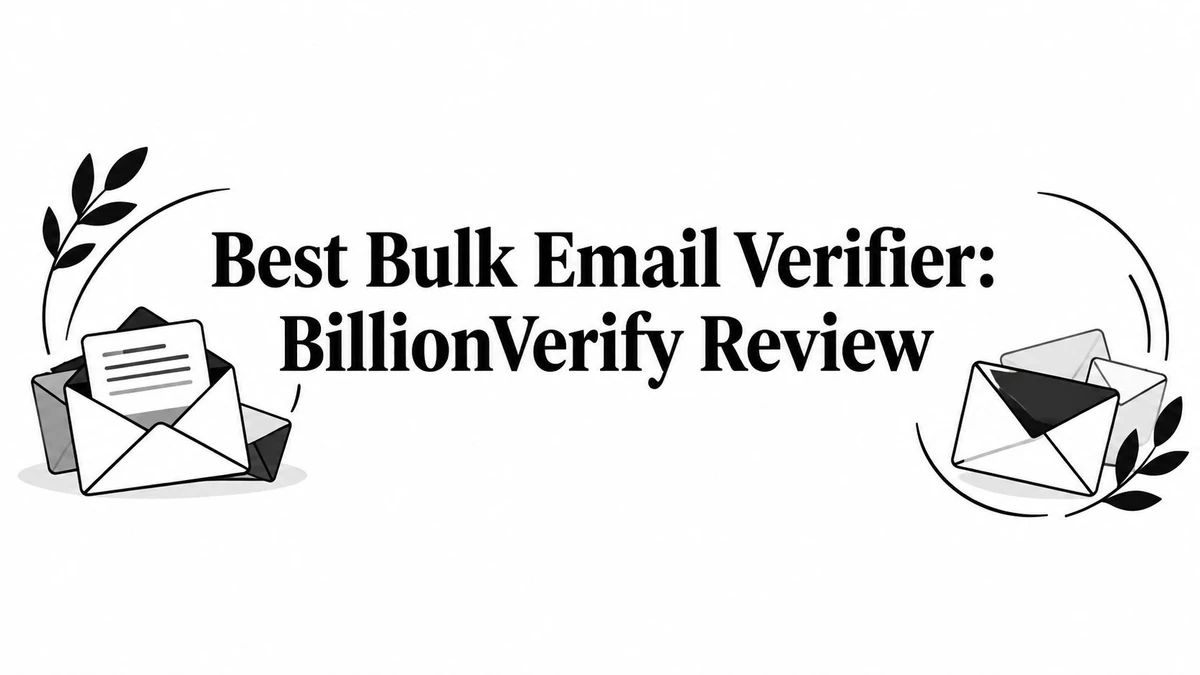 封筒と best bulk email verifier: BillionVerify Review の見出しを描いたブロググラフィック