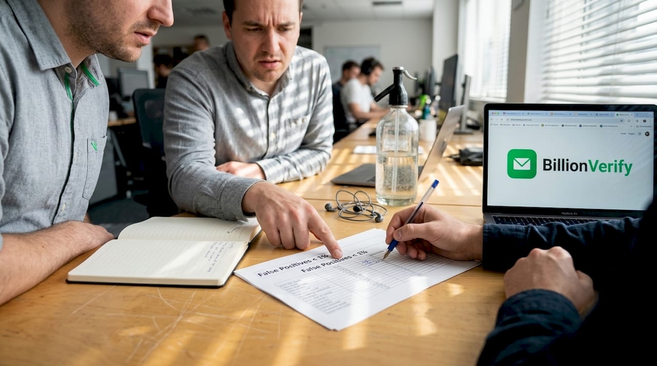 Colleagues checking false positive email stats