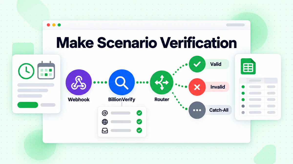 Circular modules routing results to valid, invalid and catch-all paths in a Make scenario verification