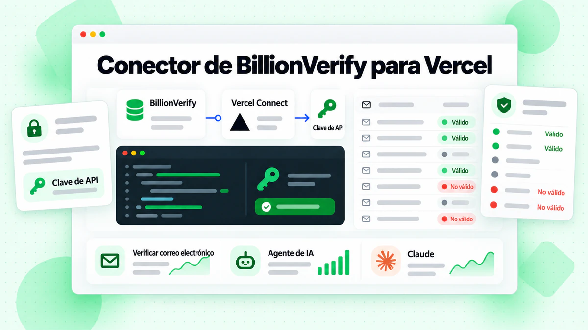 Conector de Vercel de BillionVerify: clave API vinculada a verificación de correo electrónico y herramientas de IA