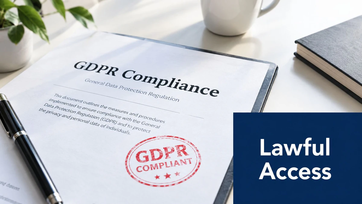 A document titled GDPR Compliance with a red stamp on a desk next to a pen.