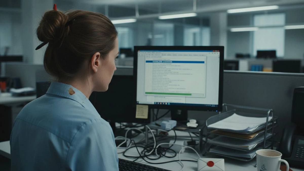Employee analyzing email validation results at desk