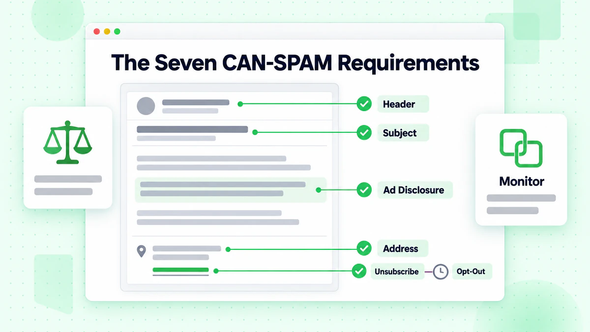 E-mel beranotasi menandakan pengepala, subjek, alamat dan nyahlanggan untuk tujuh keperluan CAN-SPAM