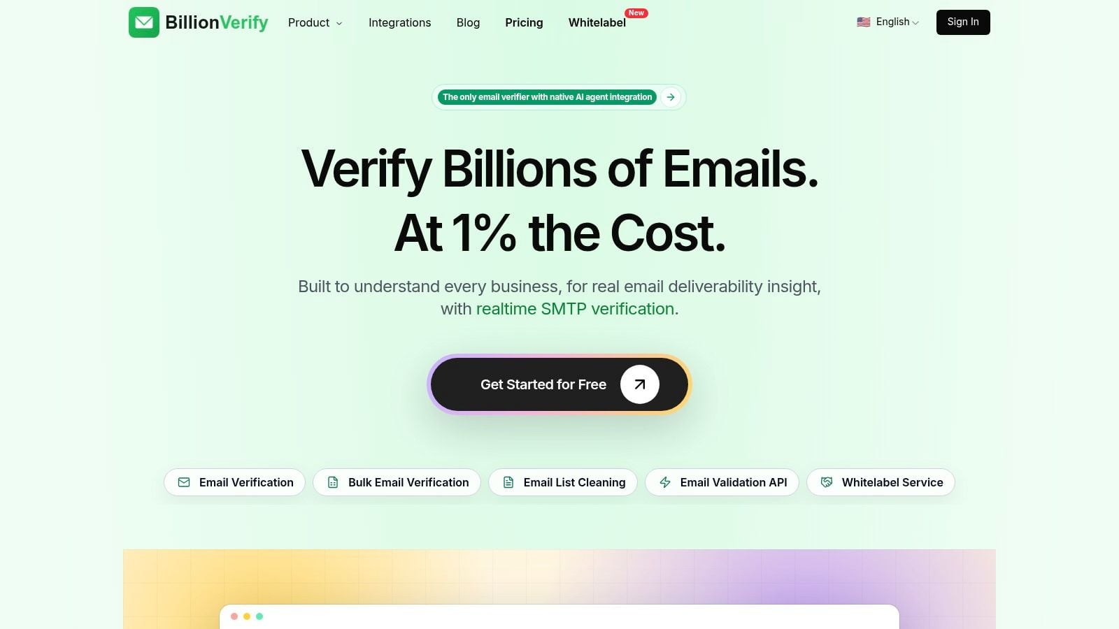 Screenshot from https://billionverify.com