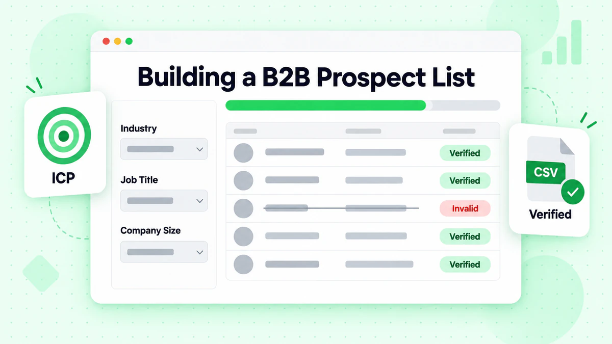 Building a B2B prospect list with industry and job title filters and verified contacts in a table