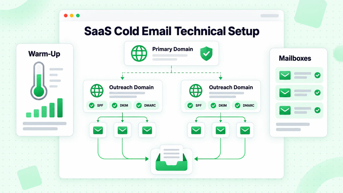 SaaS cold email technical setup separating the primary domain from authenticated outreach domains
