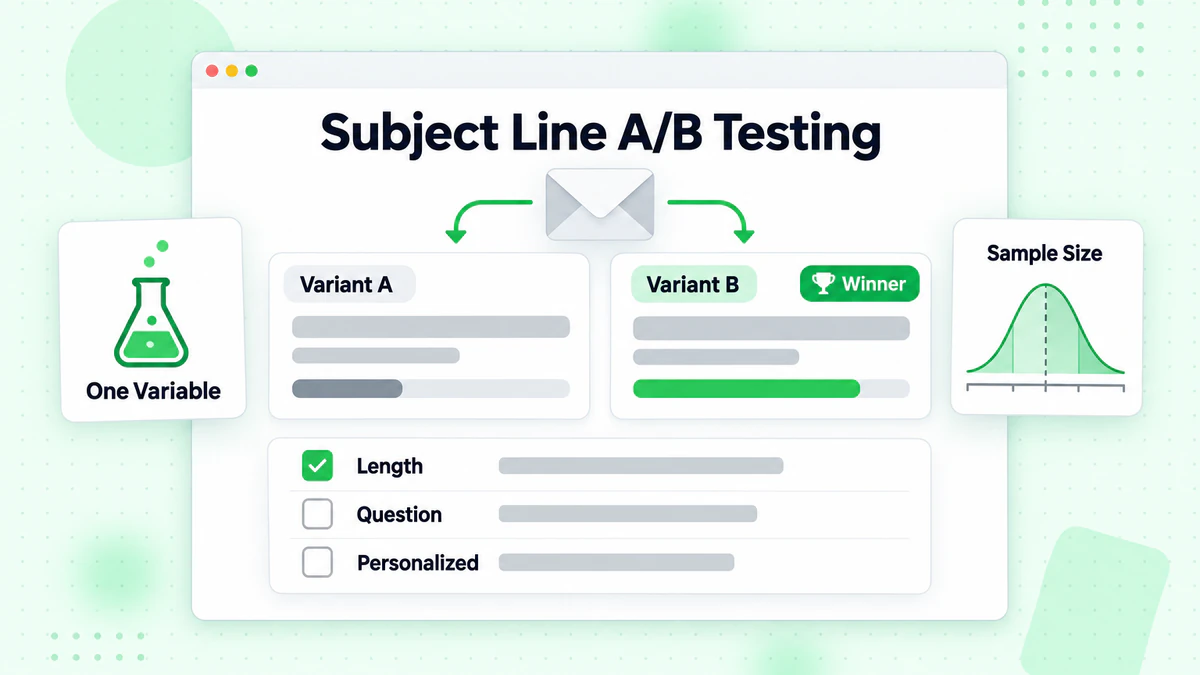 Subject line A/B testing with two variants split from one send and variant B marked as the winner