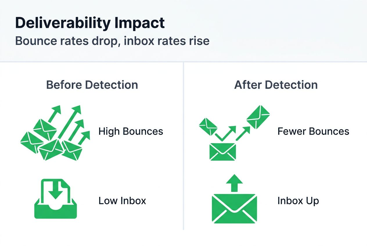 Infographie comparant la délivrabilité des emails avant et après la détection