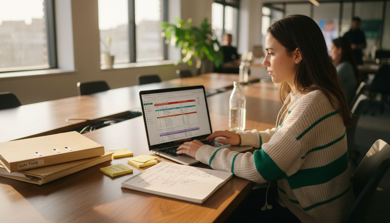 Koordinatorin überprüft die Kontaktsegmente-Datenbank