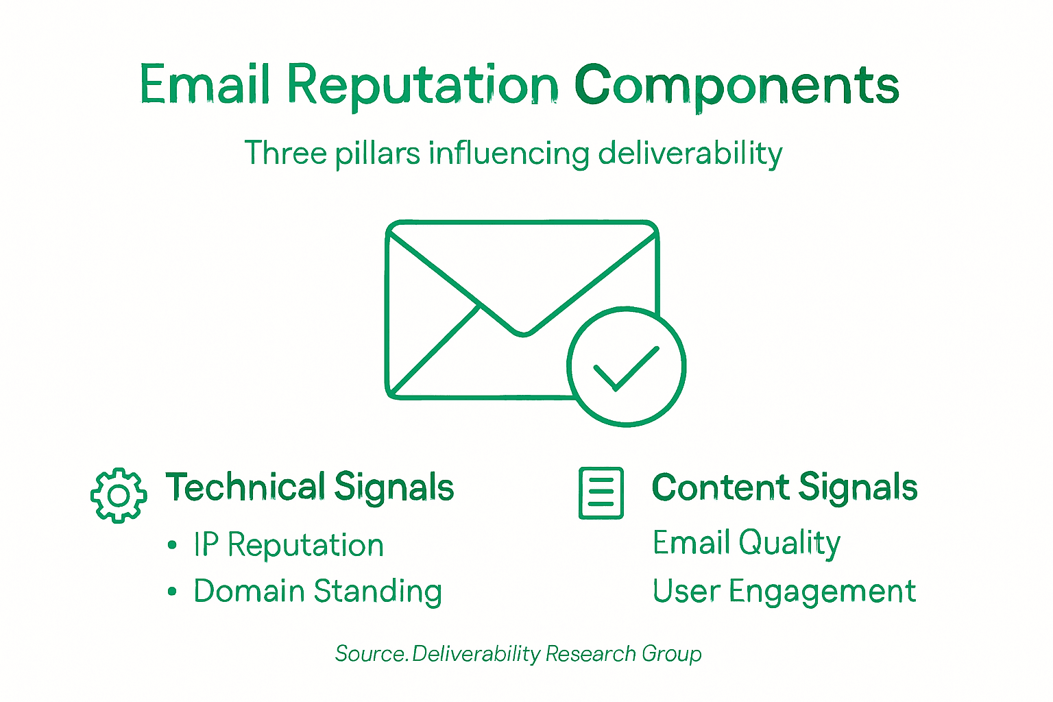 Infográfico com fatores-chave de reputação de email
