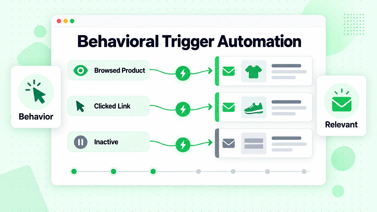 Behavioral trigger automation mapping browsed product, clicked link and inactive events to tailored emails