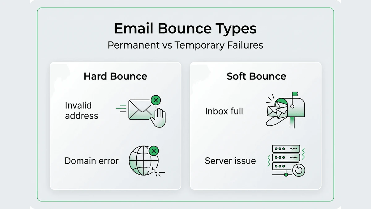 Infographic showing hard vs soft email bounces