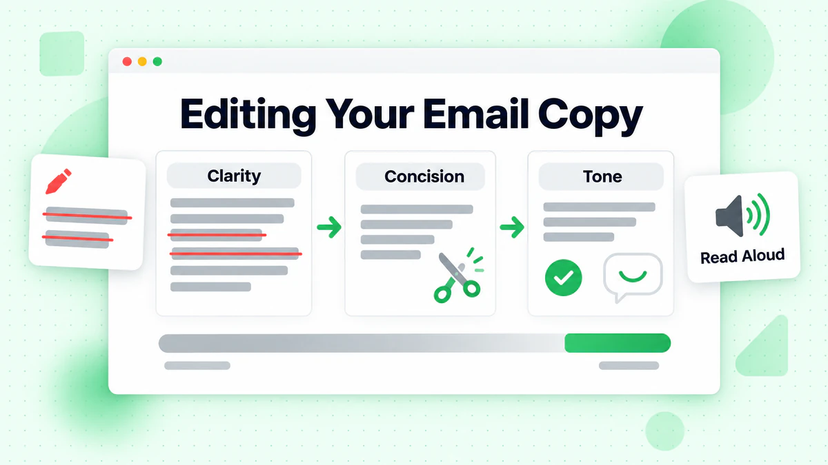 Editing your email copy in three passes for clarity, concision and tone, shrinking a draft paragraph