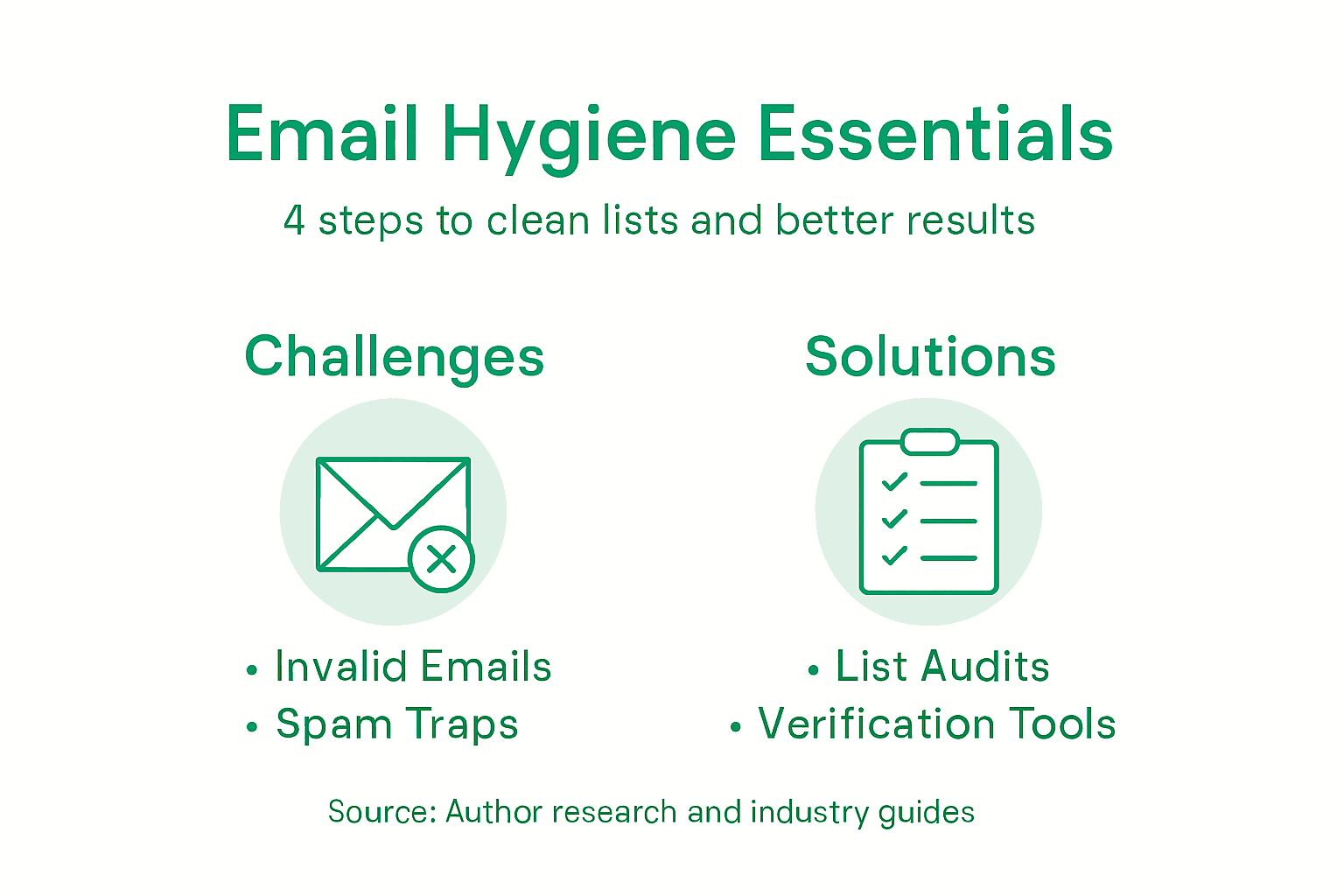 Infográfico mostrando processo e soluções de higiene de email