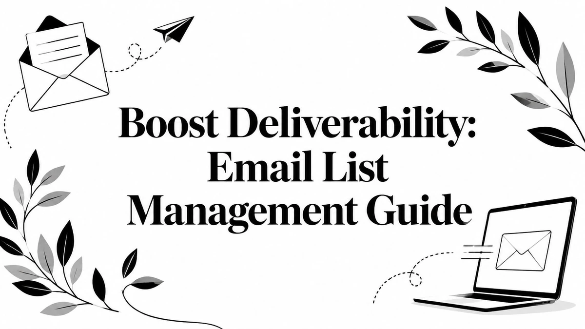 Title card reading Boost Deliverability: Email List Management Guide, with an envelope and laptop