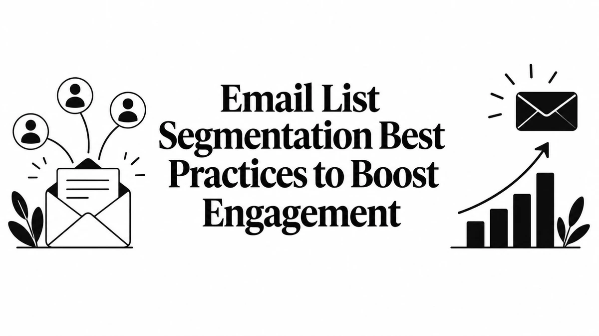 Illustrated email icons, audience figures and growth chart for email list segmentation best practices