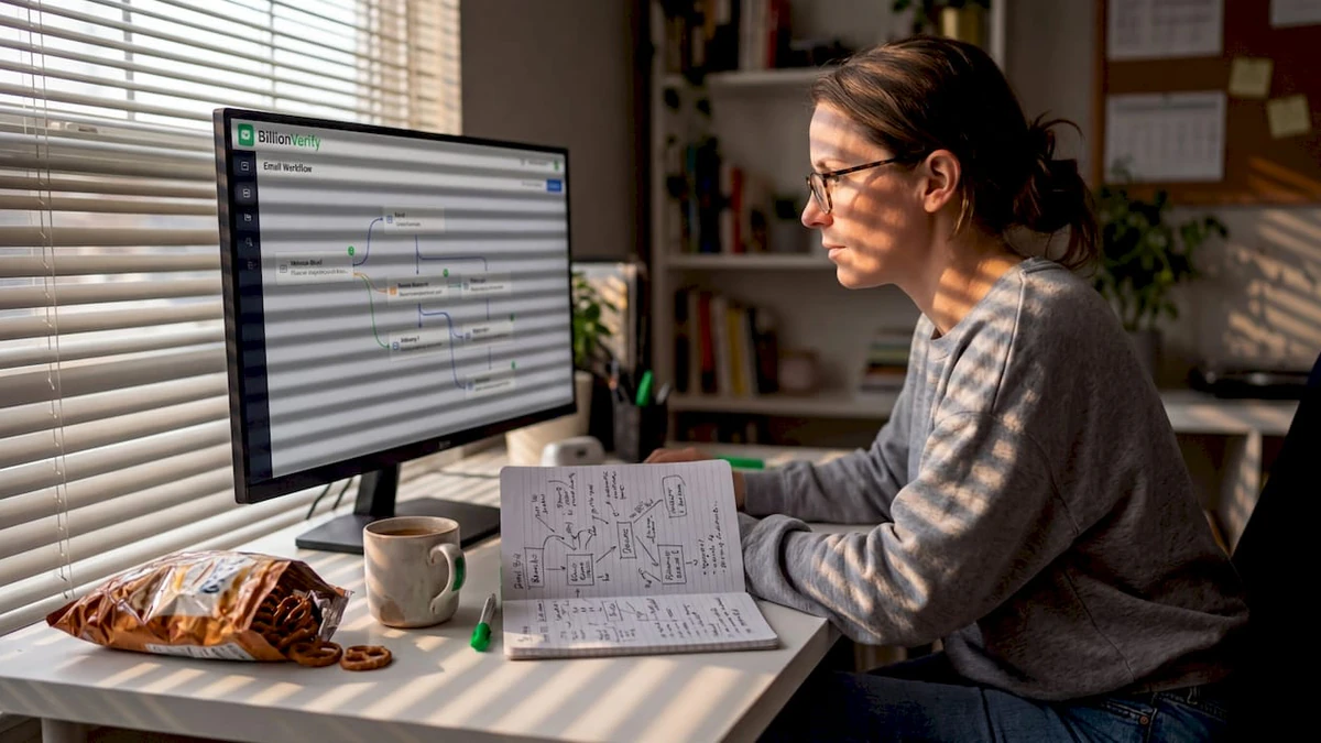 Marketer reviewing email automation workflow