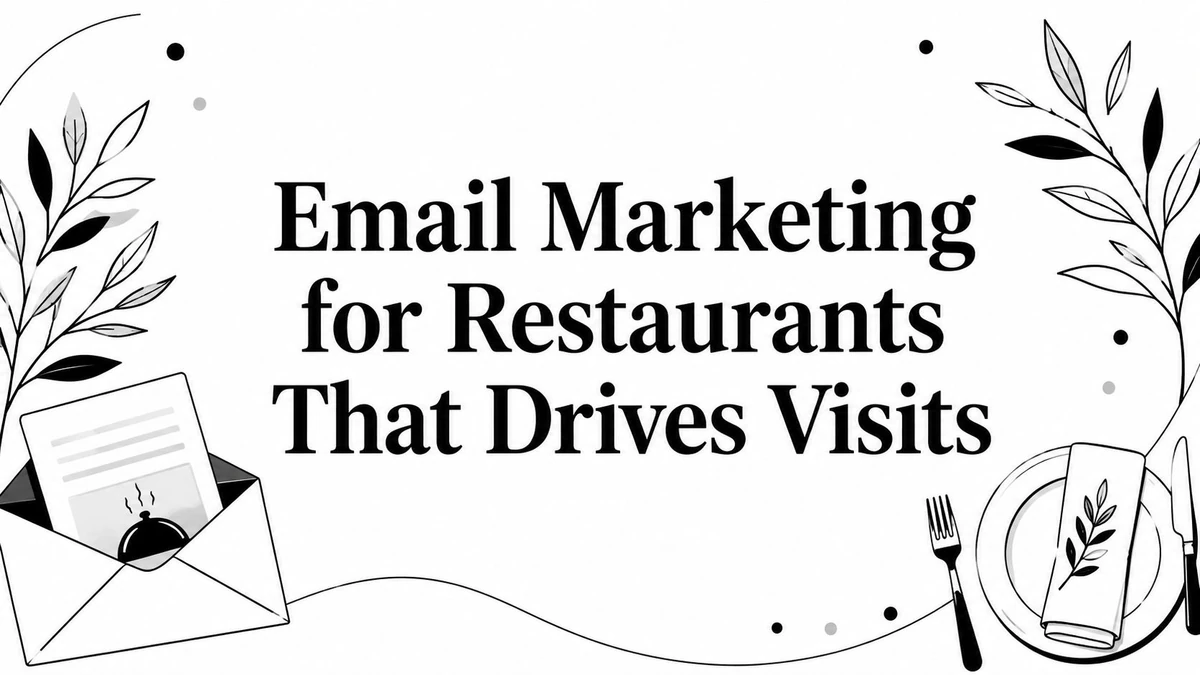Title card reading Email Marketing for Restaurants That Drives Visits, with an envelope, plate and fork