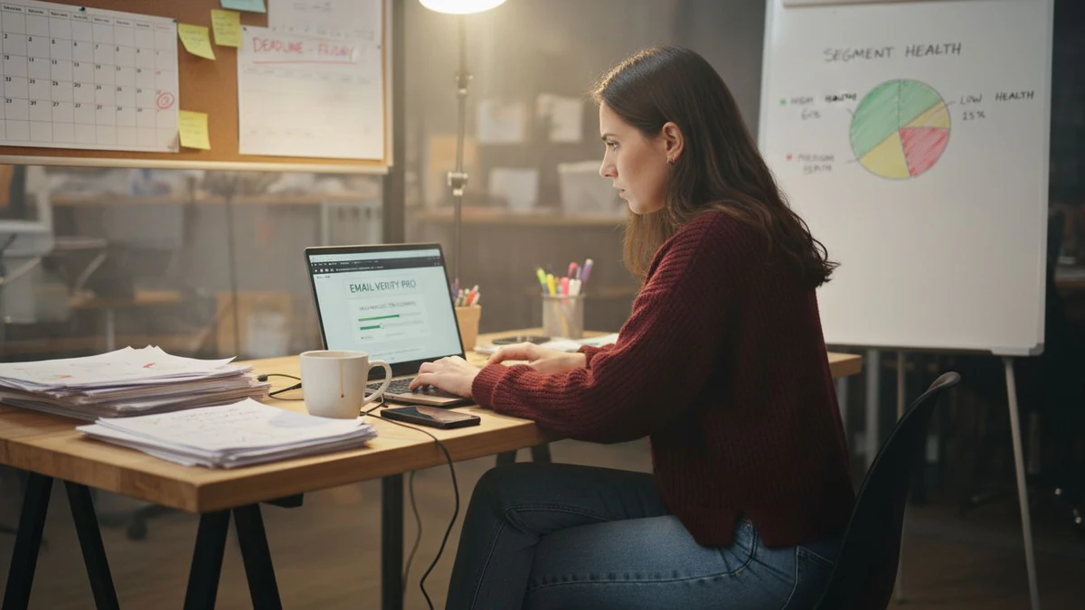 Especialista enviando listas de email para verificação
