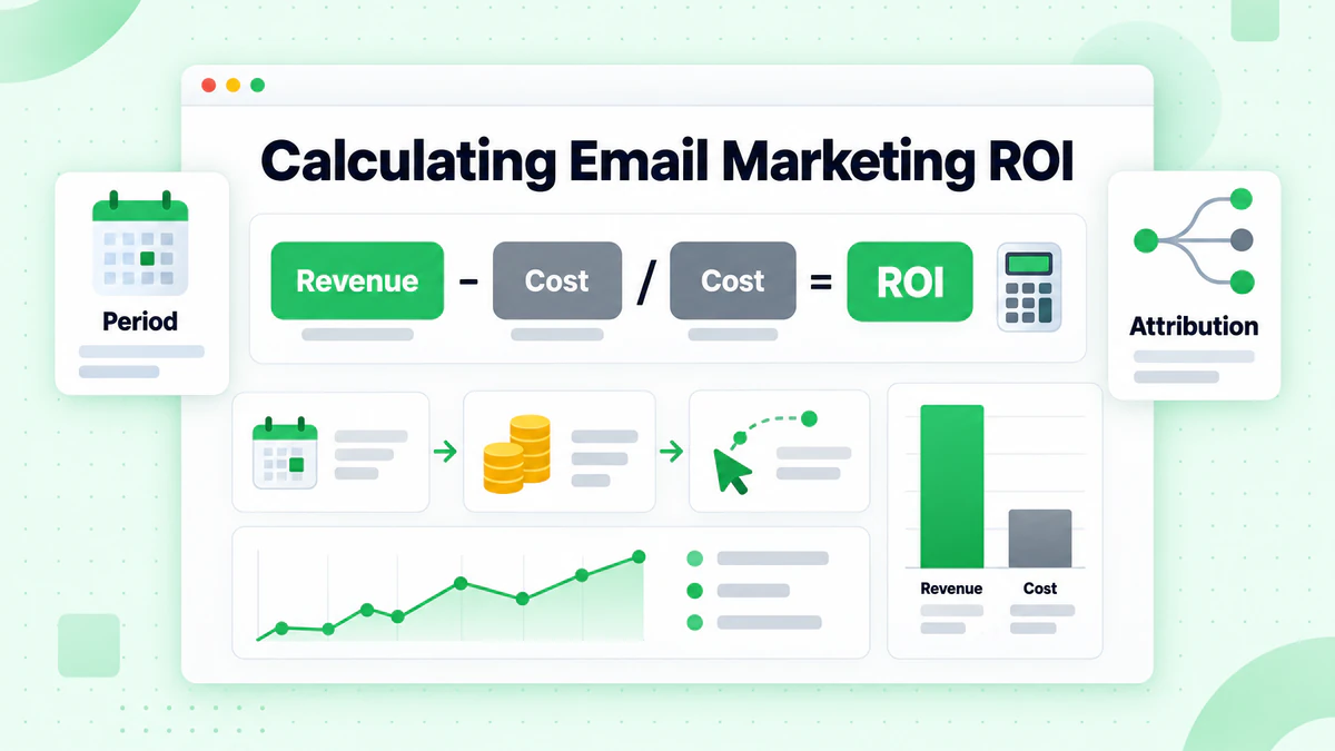 Calcolare il ROI dell'email marketing con la formula ricavi meno costi e schede dei passaggi