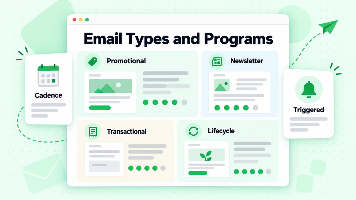 Übersicht der E-Mail-Typen und Programme: Werbung, Newsletter, Transaktions- und Lifecycle-Mails