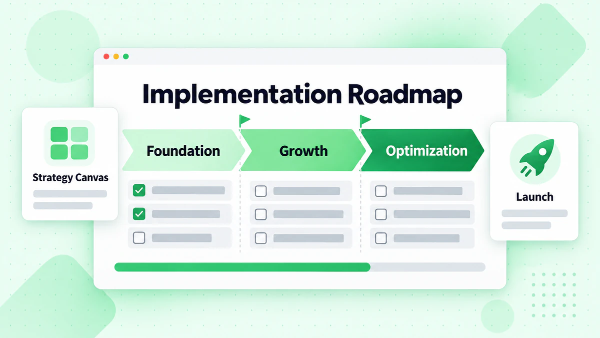 Implementierungs-Roadmap in drei Phasen: Fundament, Wachstum und Optimierung mit Aufgaben