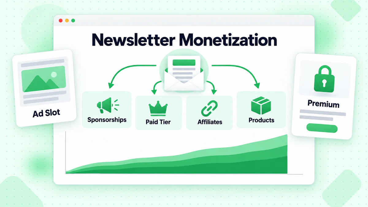 Monétisation de la newsletter : sponsoring, offre payante, affiliation et produits avec courbe de revenus