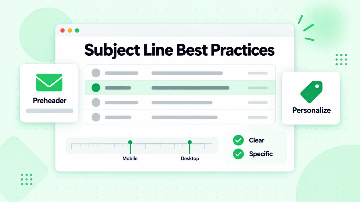 Best practice per gli oggetti: anteprima inbox, righello di lunghezza desktop e mobile e checklist