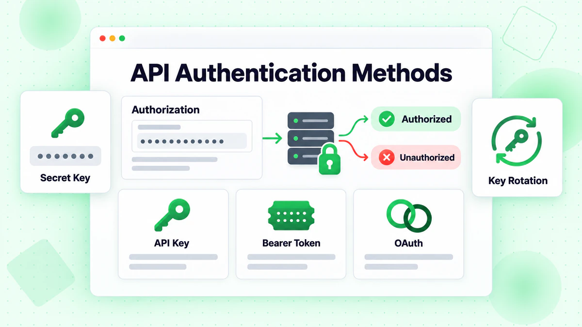 Metodi di autenticazione API: API key, bearer token e OAuth con risposte autorizzate e non autorizzate