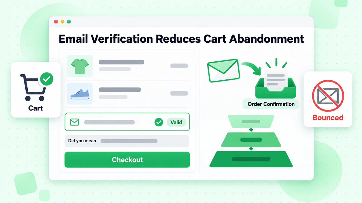 A verificação de email reduz o abandono de carrinho: checagem no checkout, aviso de erro e confirmação