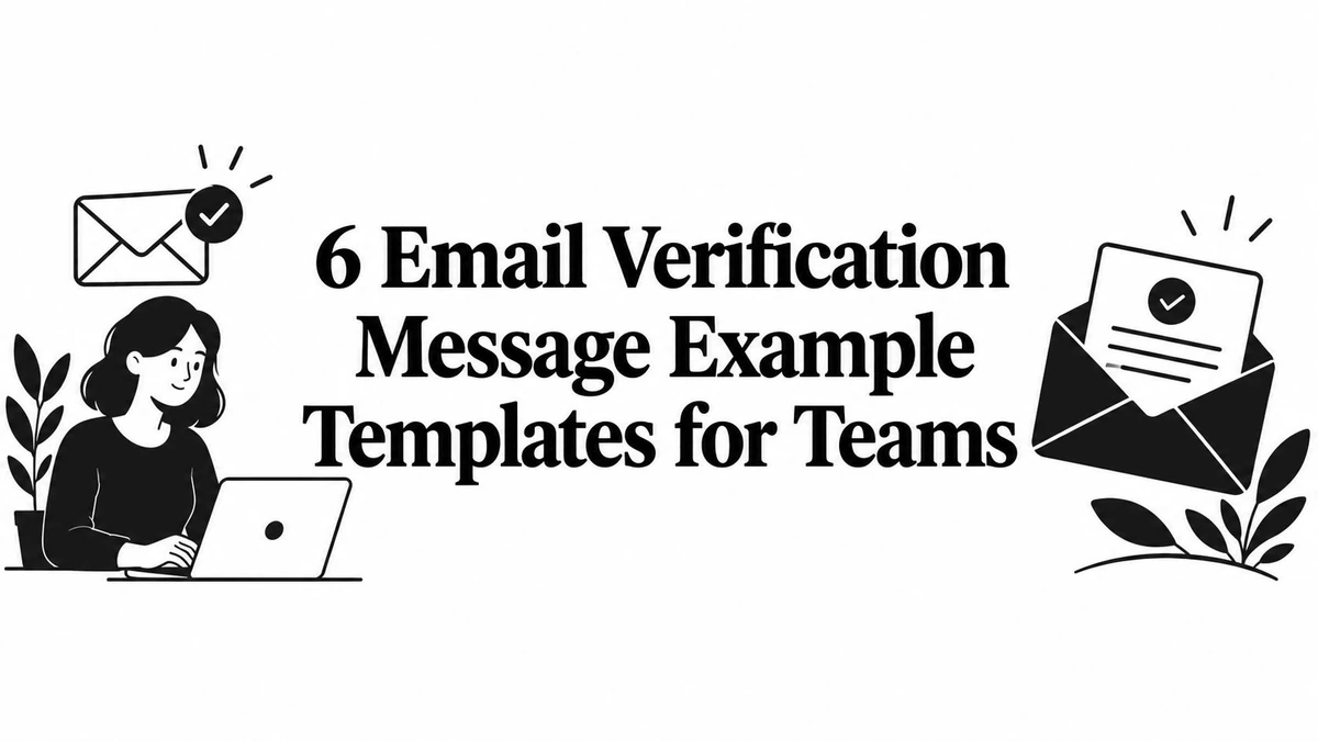 Illustrated woman with a laptop beside checked envelopes and email verification message text