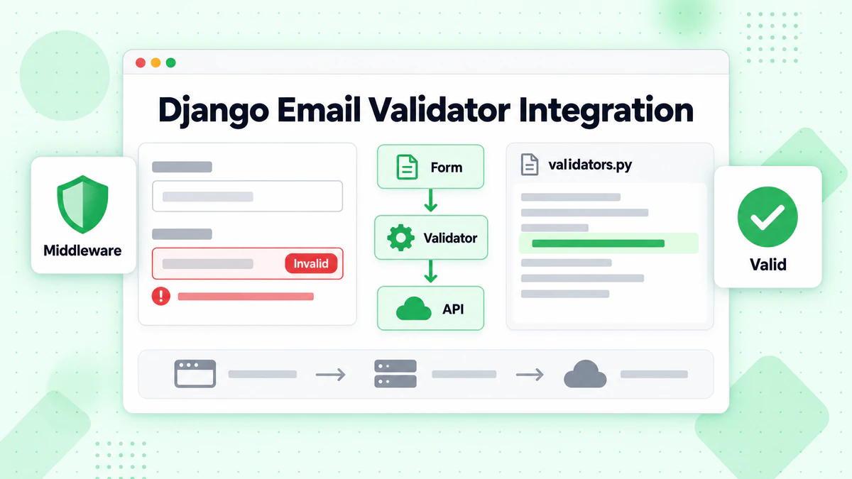 Integración con Django: el validador revisa el campo del formulario vía API y muestra el error de inválido