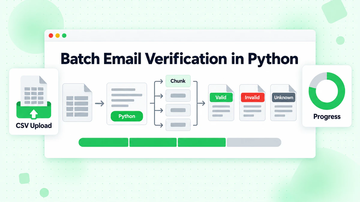 Verificación de correos por lotes en Python: CSV en bloques, barra de progreso y archivos válidos e inválidos