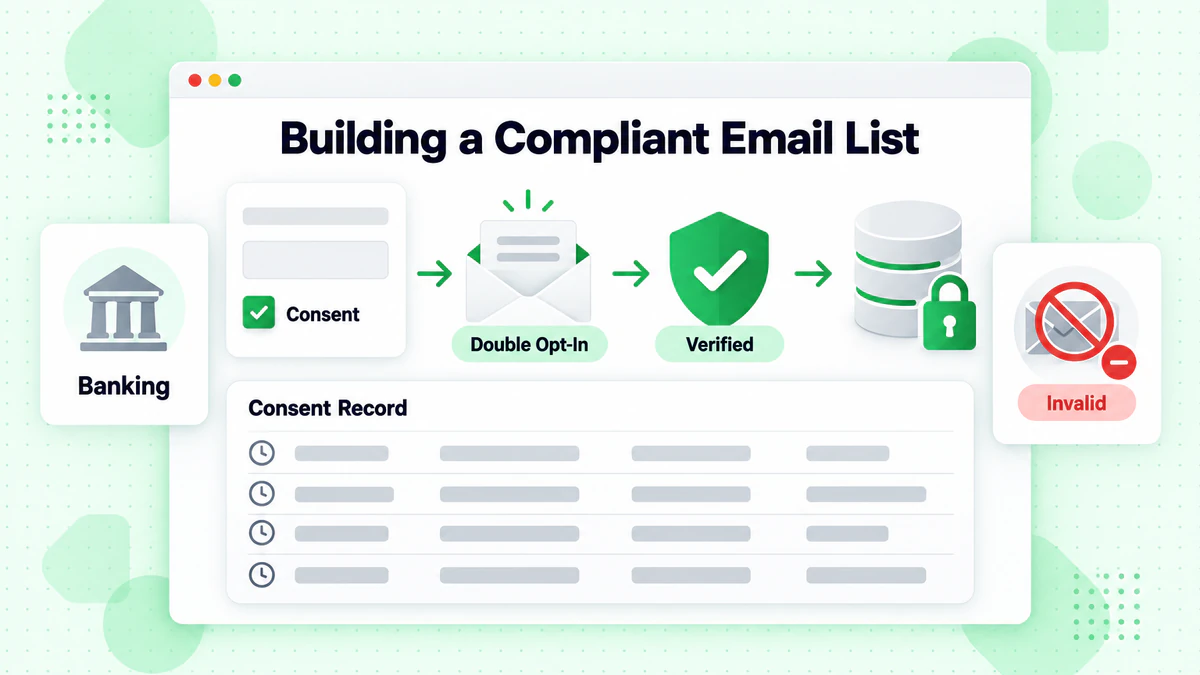 Building a compliant email list for financial services: consent checkbox, double opt-in and verified list