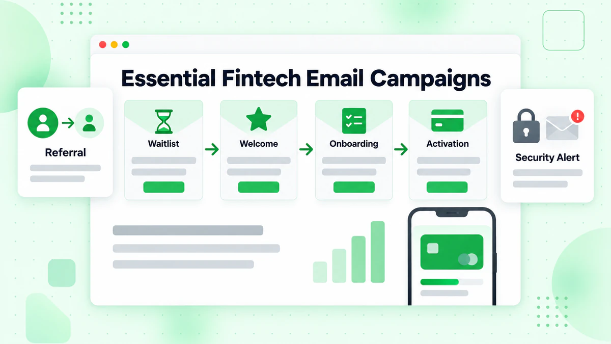 Essential fintech email campaigns: waitlist, welcome, onboarding and activation emails in sequence