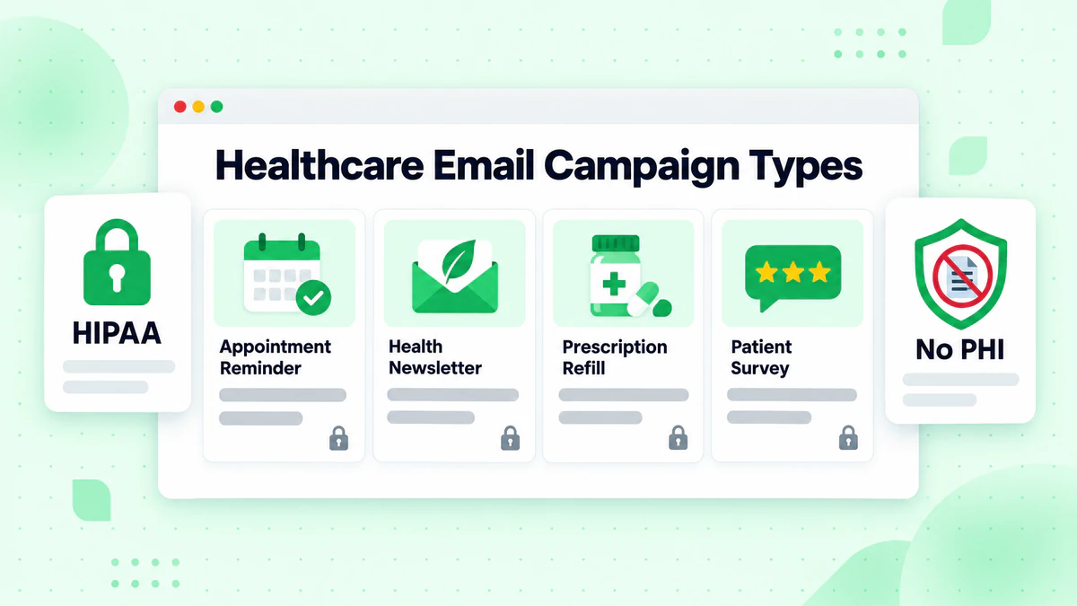Tipos de campañas de email en salud: recordatorio de citas, boletín de salud, renovación de recetas y encuesta