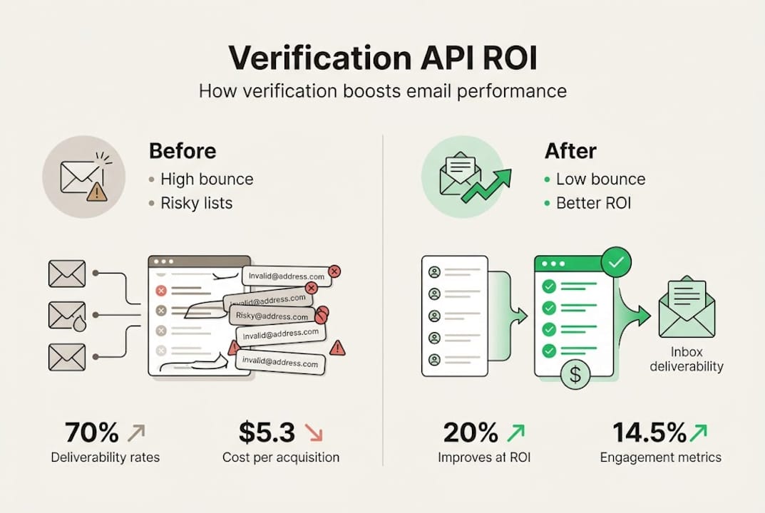 Infografik zeigt ROI der Verifizierungs-API vor und nach